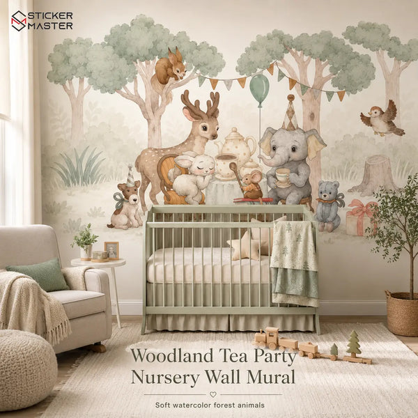 Woodland Tea Party Nursery Wall Mural for Kids Room Wallpaper by Sticker Master