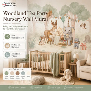 Woodland Tea Party Nursery Wall Mural for Kids Room Wallpaper