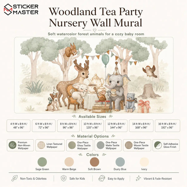Woodland Tea Party Nursery Wall Mural for Kids Room Wallpaper