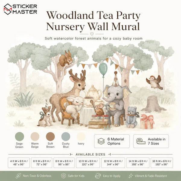 Woodland Tea Party Nursery Wall Mural for Kids Room Wallpaper