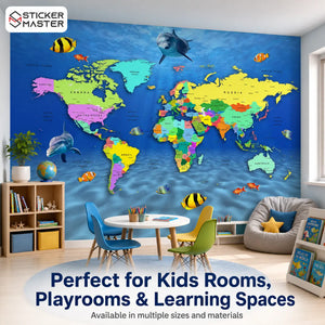 Ocean Explorer World Map Wallpaper Mural for Kids Rooms & Playrooms