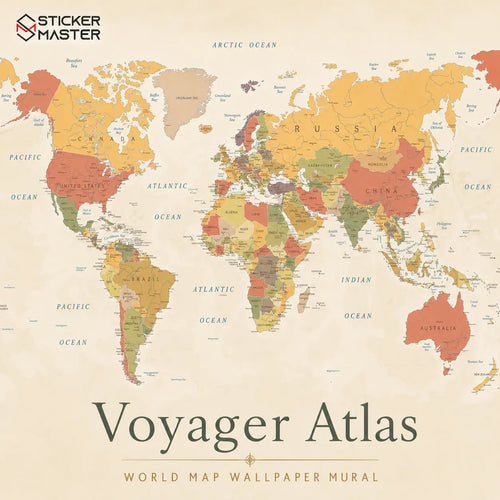 Voyager Atlas World Map Wallpaper Mural | Office Study Wall Decor