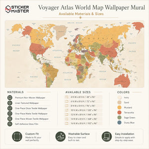 Voyager Atlas World Map Wallpaper Mural | Office Study Wall Decor