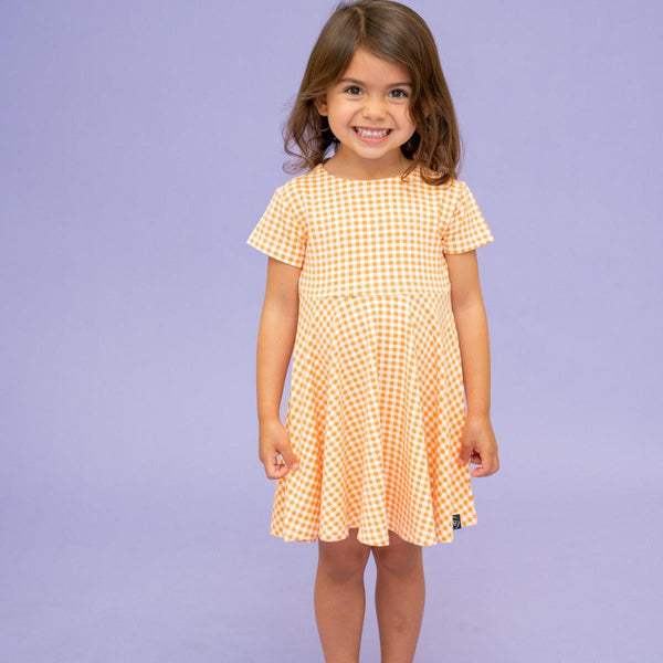 Swirly Girl Short Sleeve Dress - Gingham Orange