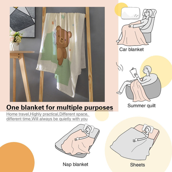 Personalized Woodland Animal Blanket | Custom Name | Bunny Fox Bear Sun Meadow Fleece Throw Gift