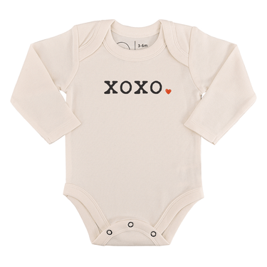 Long sleeve graphic bodysuit with "xoxo" design for babies, perfect for stylish and cozy outfits.
