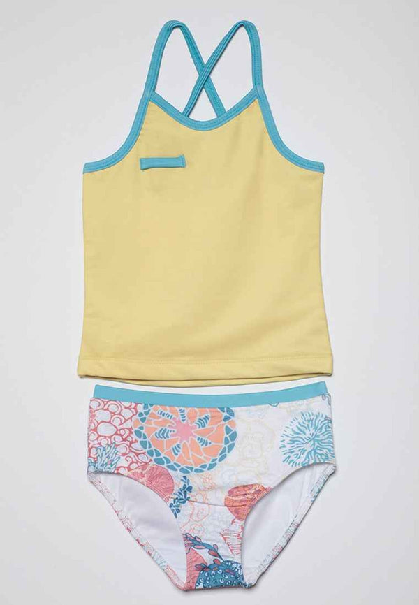 Simone Tankini Set in Coral - Stylish two-piece swimwear for babies, perfect for beach days and pool fun.