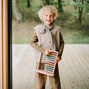Colorful wooden abacus at angle 6, perfect for early learning and development in babies and toddlers.