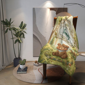 Personalized Woodland Bear Blanket | Custom Name | Storybook Forest Bandana Cozy Fleece Throw Gift