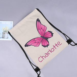 Personalized Butterfly Drawstring Bag with Custom Name – Custom Name Gift for Girls