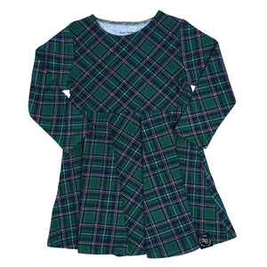 Swirly Girl Dress - Green Plaid