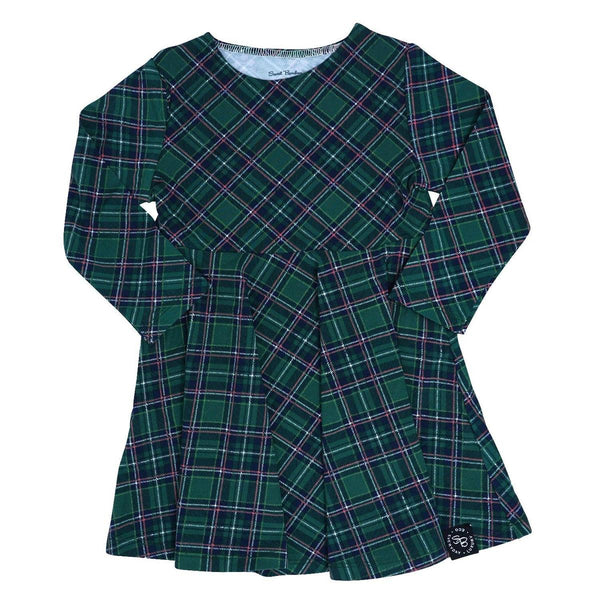 Swirly Girl Dress - Green Plaid