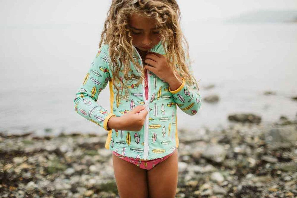 Jo-Jo Full Zip Rash Guard for babies, perfect for surfing and sun protection.