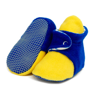 Anti-Slip Sole, Fleece Baby Booties, Newborn Home Booties, Sweat Proof Organic Cotton Lining, Yellow Blue