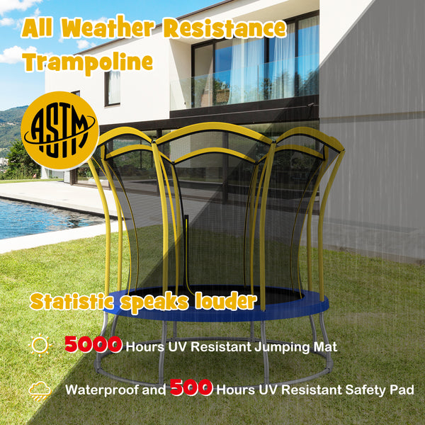 10 Feet Flower Shape Trampoline with Galvanized Steel Frame for kids' outdoor fun and play. Angle 13 view.