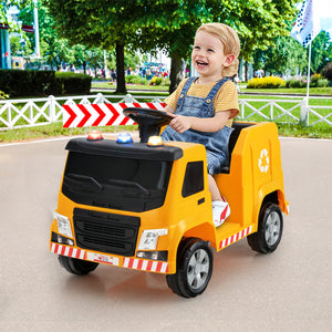 12V Kids Ride-on  Garbage Truck with Warning Lights and 6 Recycling Accessories