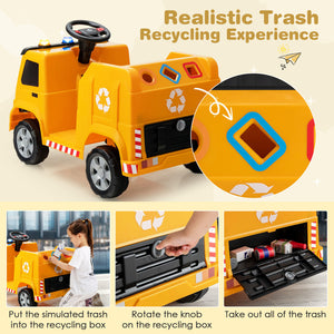12V Kids Ride-on  Garbage Truck with Warning Lights and 6 Recycling Accessories