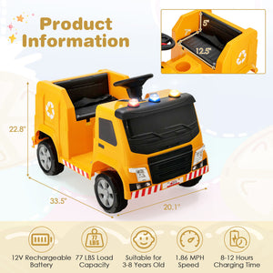 12V Kids Ride-on  Garbage Truck with Warning Lights and 6 Recycling Accessories