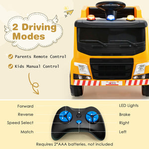 12V Kids Ride-on  Garbage Truck with Warning Lights and 6 Recycling Accessories