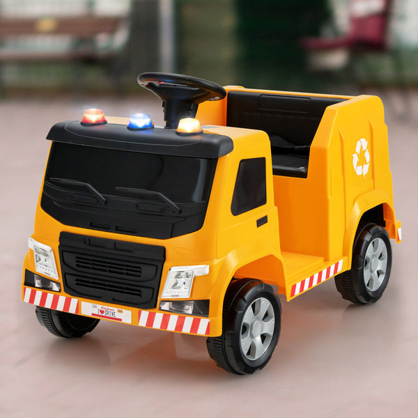 12V Kids Ride-on  Garbage Truck with Warning Lights and 6 Recycling Accessories