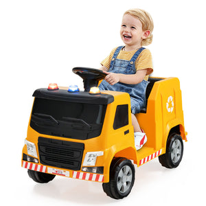 12V Kids Ride-on  Garbage Truck with Warning Lights and 6 Recycling Accessories