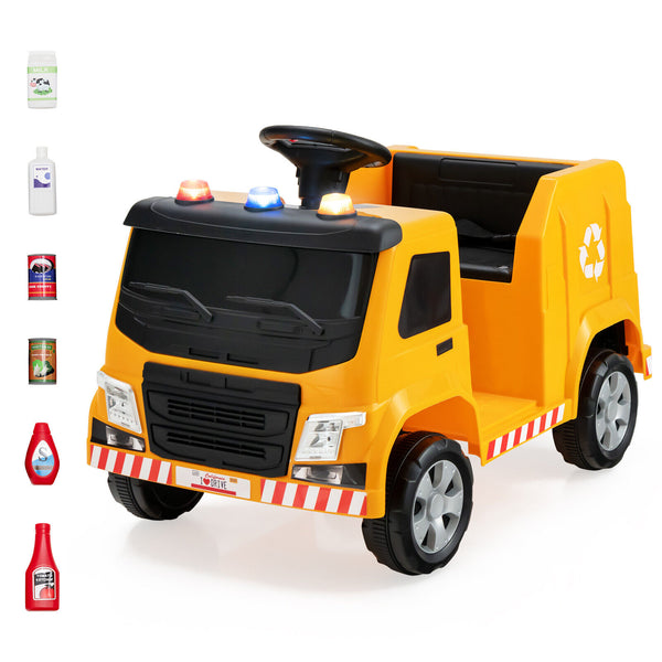 12V Kids Ride-on  Garbage Truck with Warning Lights and 6 Recycling Accessories