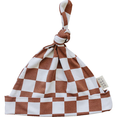 Rust Checkered Bamboo Newborn Knot Hat - MOOGCO Baby