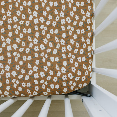 Mustard Floral Bamboo Stretch Crib Sheet - MOOGCO Baby