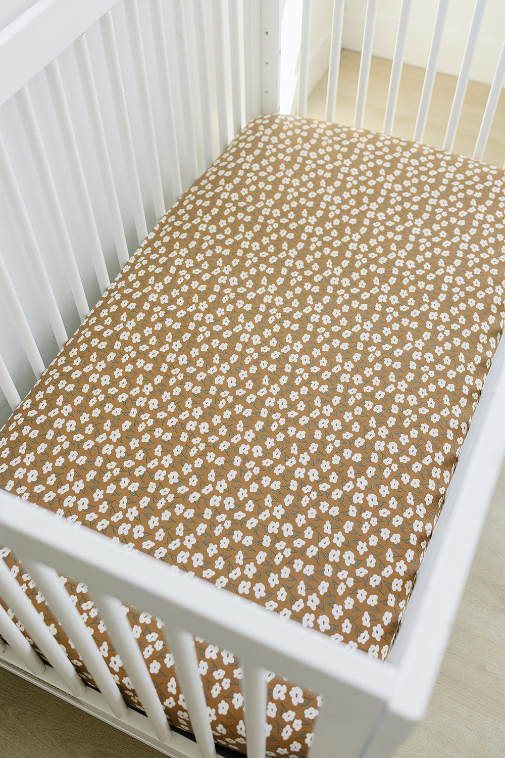Mustard Floral Bamboo Stretch Crib Sheet - MOOGCO Baby