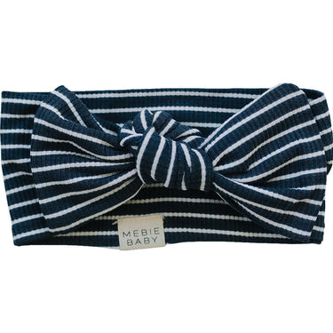 Navy stripes ribbed bamboo head wrap for babies, perfect for sleep and comfort.