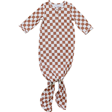 Rust Checkered Bamboo Knot Gown - MOOGCO Baby