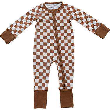 Rust Checkered Ribbed Bamboo Zipper - MOOGCO Baby