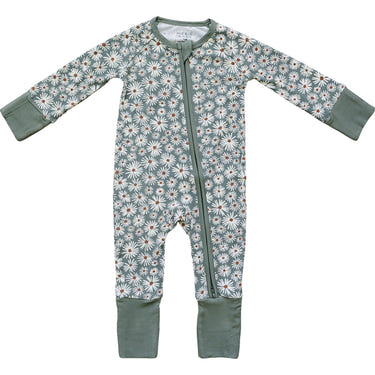 Dark Green Daisy Ribbed Bamboo Zipper - MOOGCO Baby