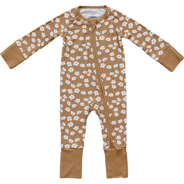 Mustard floral ribbed bamboo zipper for baby bedding and sleep, soft and stylish for a cozy nursery.