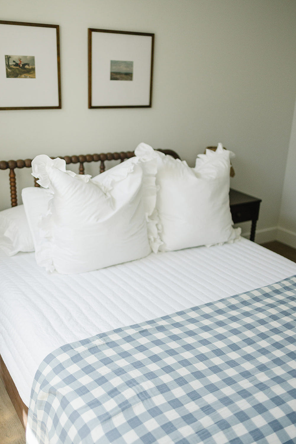 Dusty blue gingham twin muslin quilt for babies, perfect for cozy bedding and stylish nursery decor.