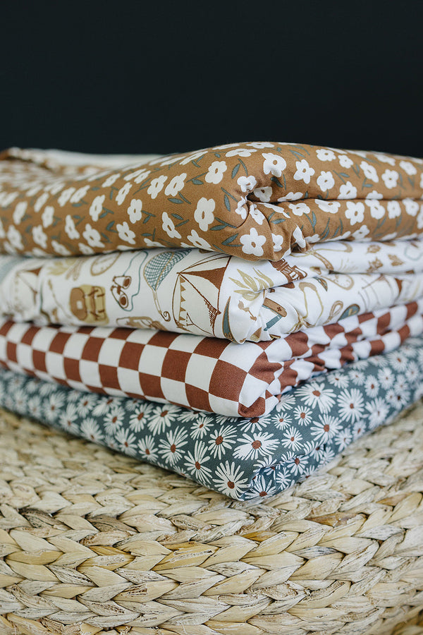 Rust Checkered Bamboo Fleece Quilt