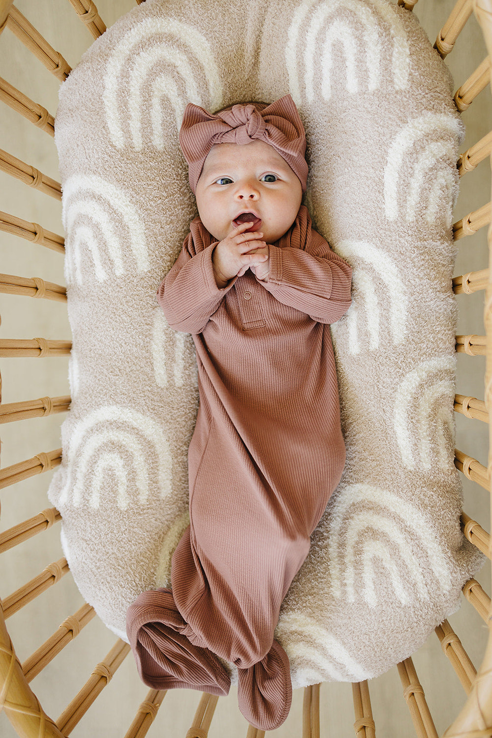 Dusty Rose Organic Cotton Ribbed Knot Gown - MOOGCO Baby