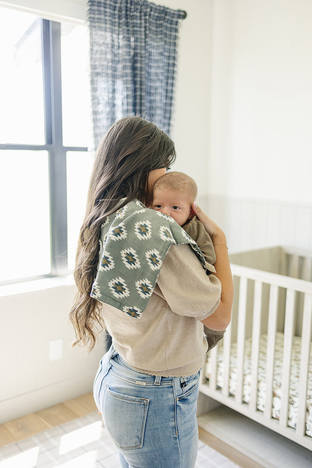 Southwest Aztec Muslin Burp Cloth - Soft, stylish, and absorbent for effortless feeding and cleanup.