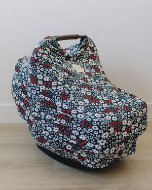 Americana Floral Ribbed Bamboo Multi-Use Cover in angle view, perfect for nursing, swaddling, or stroller shade.