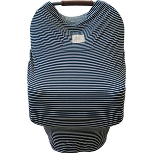 Navy stripes ribbed bamboo multi-use cover for baby, perfect for nursing, stroller, and car seat use.