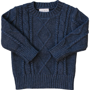 Navy cable knit sweater for babies, cozy and stylish clothing for infants.