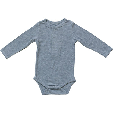 Heather Grey Bamboo Snap Long Sleeve Ribbed Bodysuit - MOOGCO Baby