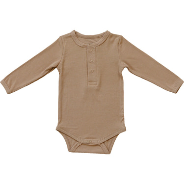 Latte Bamboo Snap Long Sleeve Ribbed Bodysuit - MOOGCO Baby