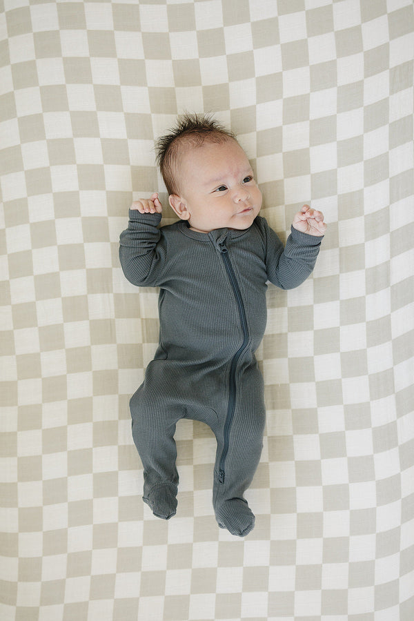 Charcoal Organic Cotton Ribbed Zipper