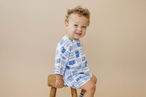 Baby shorts set featuring a playful sardine print, shown from angle 10. Perfect for stylish summer outfits.