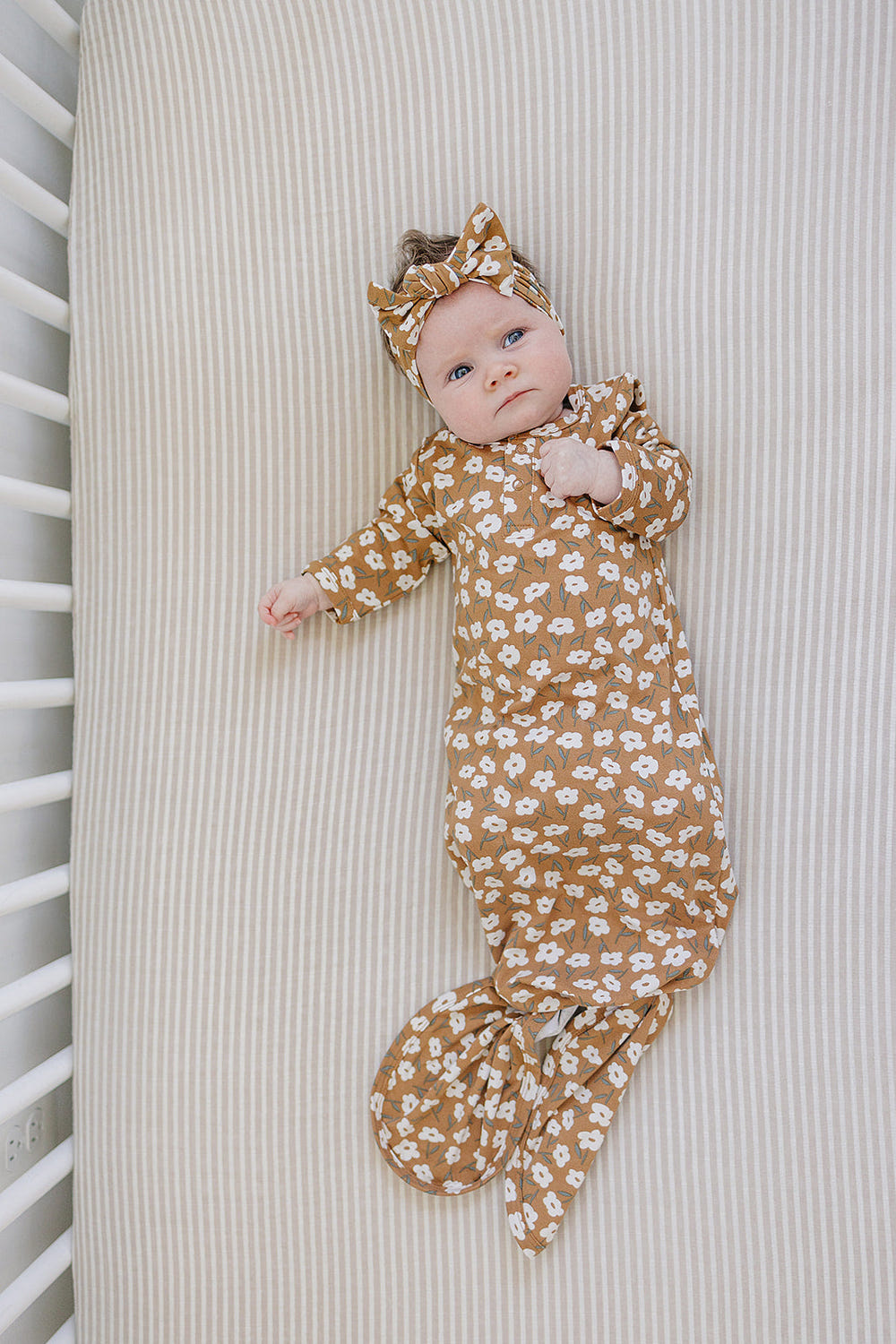 Mustard Floral Ribbed Bamboo Head Wrap - MOOGCO Baby