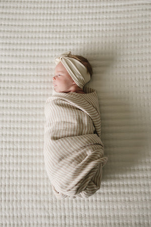 Taupe Stripe Muslin Swaddle Blanket - MOOGCO Baby