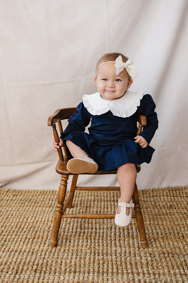 Navy Peter Pan Collar Pleated Skirt Set
