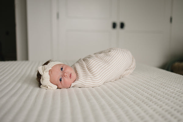 Taupe Stripe Muslin Swaddle Blanket - MOOGCO Baby