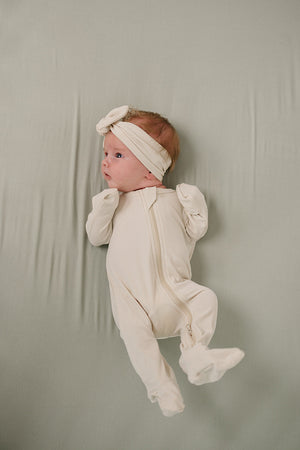 Cream Ribbed Bamboo Zipper - MOOGCO Baby